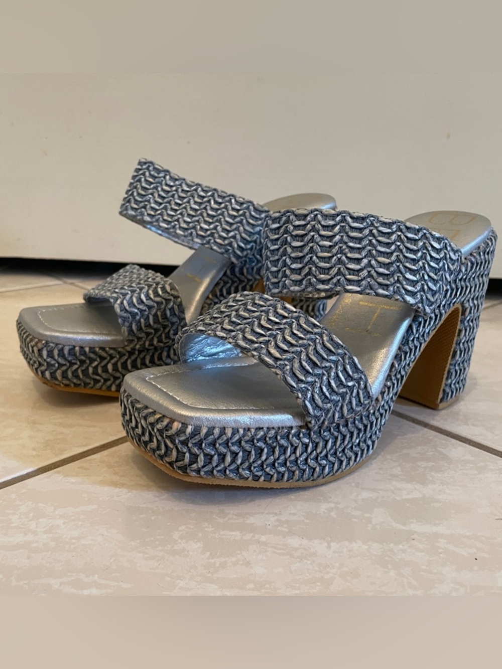 Beach by Matisse Blue Woven Raffia Platform Slide Sandals Heel Size 7M